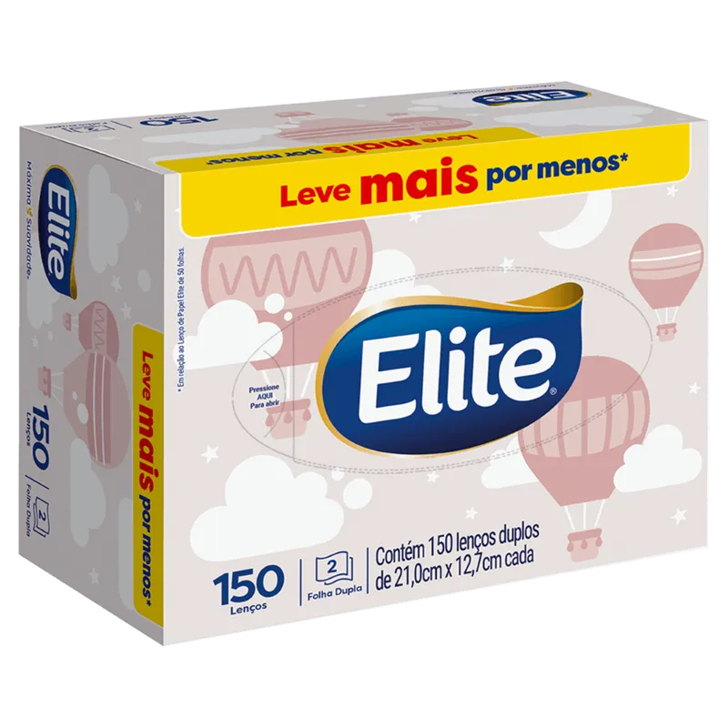 Lenço de Papel Folha Dupla Elite - 150 Unidades