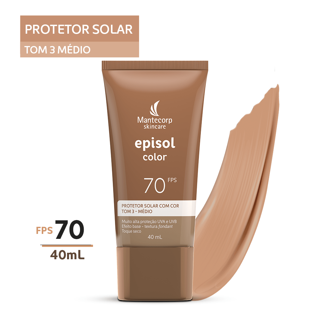 Protetor Solar Facial Episol FPS 70 Color Tom 3 Médio 40g