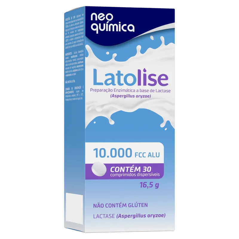 Suplemento Enzimático Lactase 10.000 FCC ALU Latolise 30 Comprimidos Dispersíveis