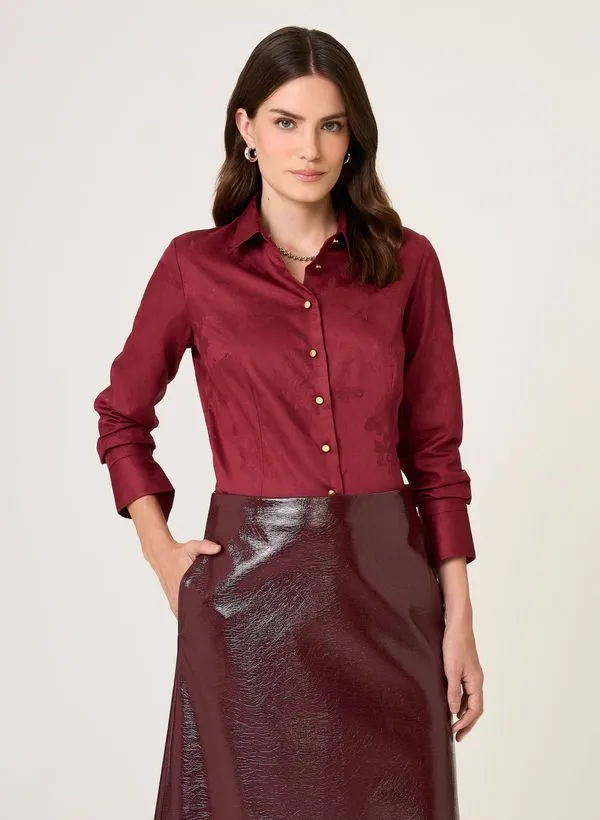 Camisa Slim Fit Jacquard Flor Dudalina Feminina 40