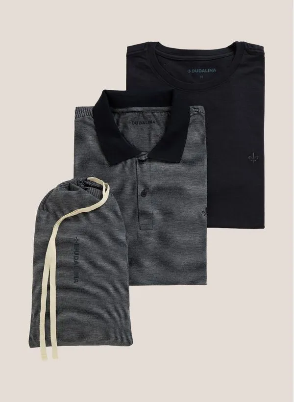 Kit Polo e Camiseta Regular Fit Dudalina Masculina G
