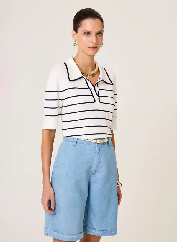 Polo Regular Fit Tricot Listrado Talita Dudalina Feminina P