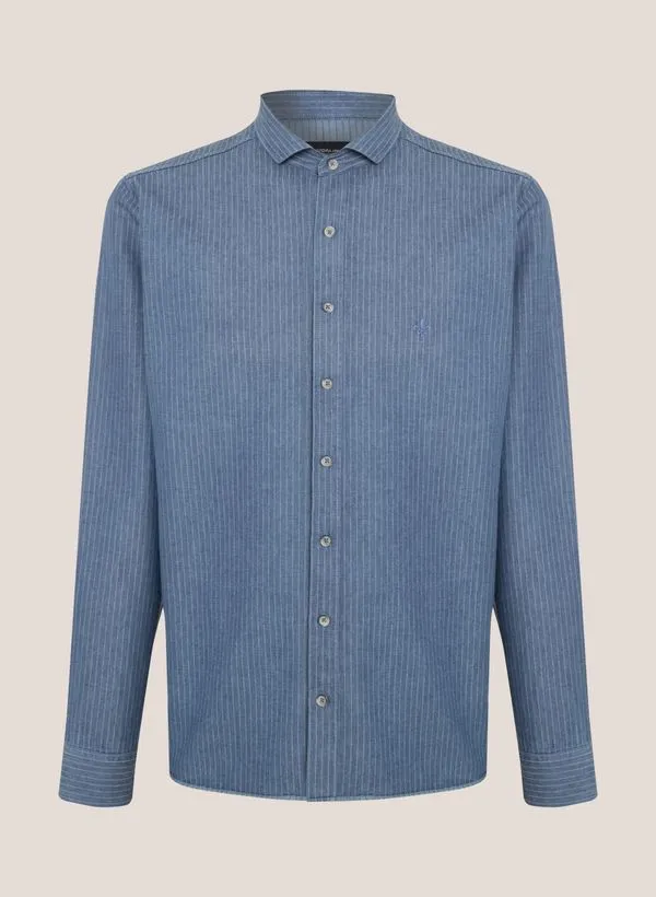 Camisa Jeans Slim Fit Listrada Dudalina Masculina 4