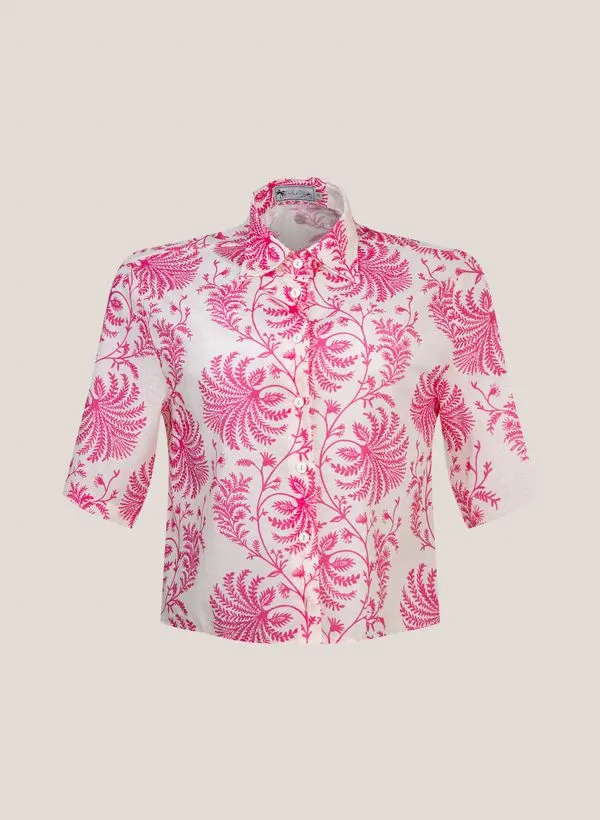 Camisa Cropped Estampa Floral Dudalina Feminina 42