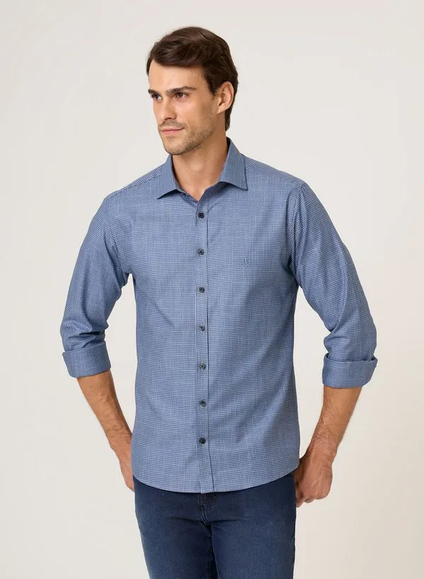 Camisa Slim Fit Melangê Vichy Dudalina Masculina 2