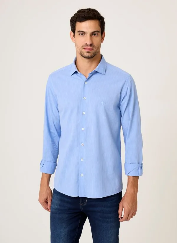 Camisa Slim Fit Listrada Slub Dudalina Masculina 2
