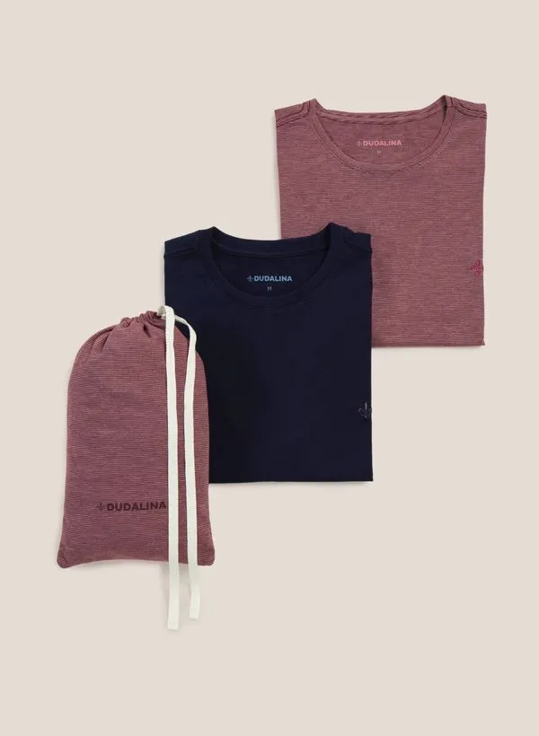 Kit Camisetas Lisa e Listrada Dudalina Masculina GG