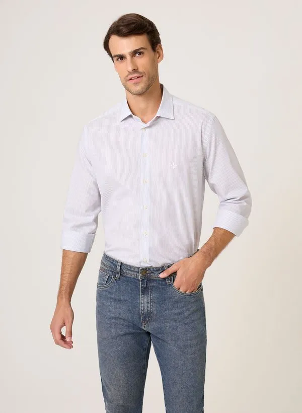 Camisa Comfort Fit Tricoline Listrada Dudalina Masculina 40