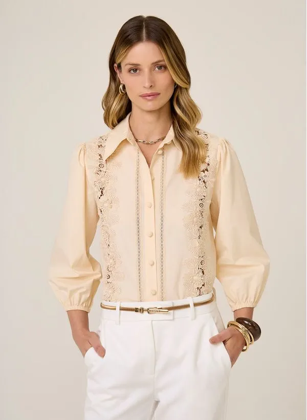Camisa Regular Fit Renda Michelle Dudalina Feminina 44