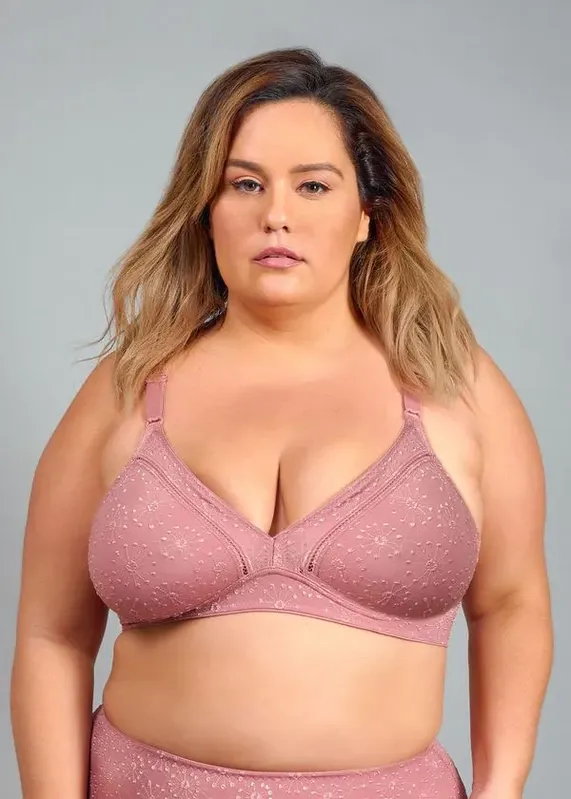 Sutiã Cobertura Total Sem Bojo Em Microfibra Trabalhada Fio Lycra Alaska ARGILE ROSÉE G