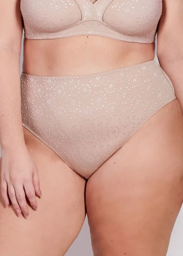 Calcinha Cintura Alta Com Reforço Frontal Em Microfibra Trabalhada Fio Lycra Alaska BEIGE FONCÉ EG