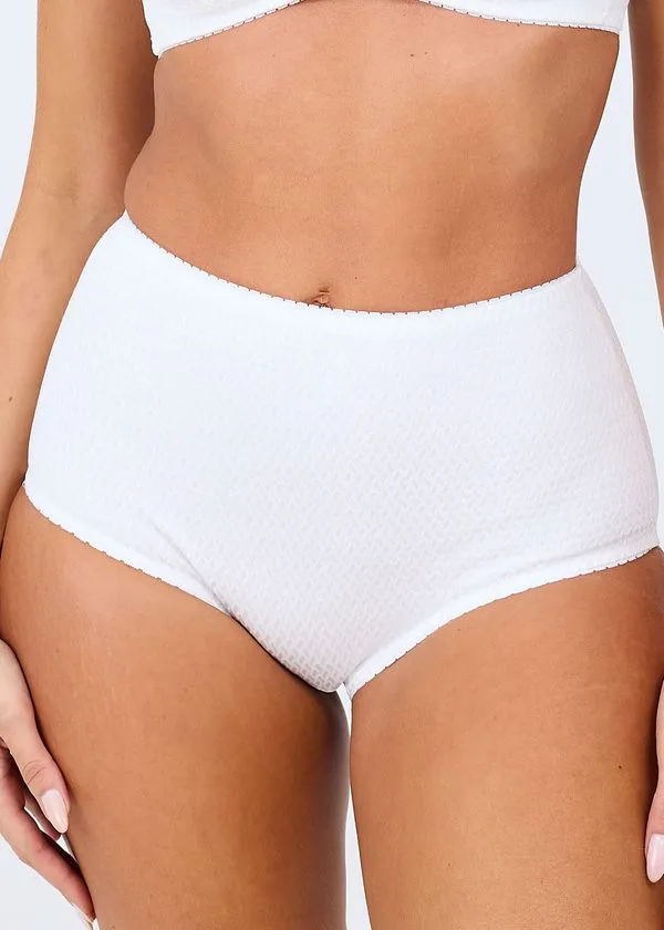 Calcinha Cintura Alta Lateral Larga Em Microfibra Trabalhada Fio Lycra Mondrian BRANCO G