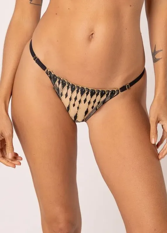 Calcinha Tanga Tule Bordado Private PRETO G