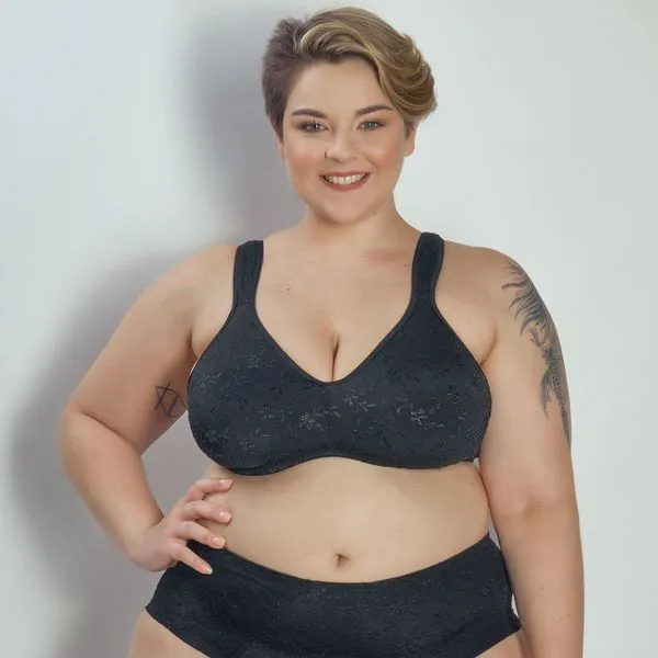 Sutiã Cobertura Total Sem Bojo Sem Aro Em Microfibra Trabalhada Fio Lycra Merlot PRETO 46