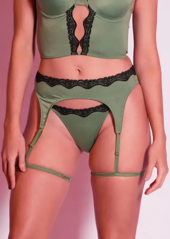 Cinta Liga Em Fio LYCRA® Tactel E Renda Na Cintura Passione OLIVE M