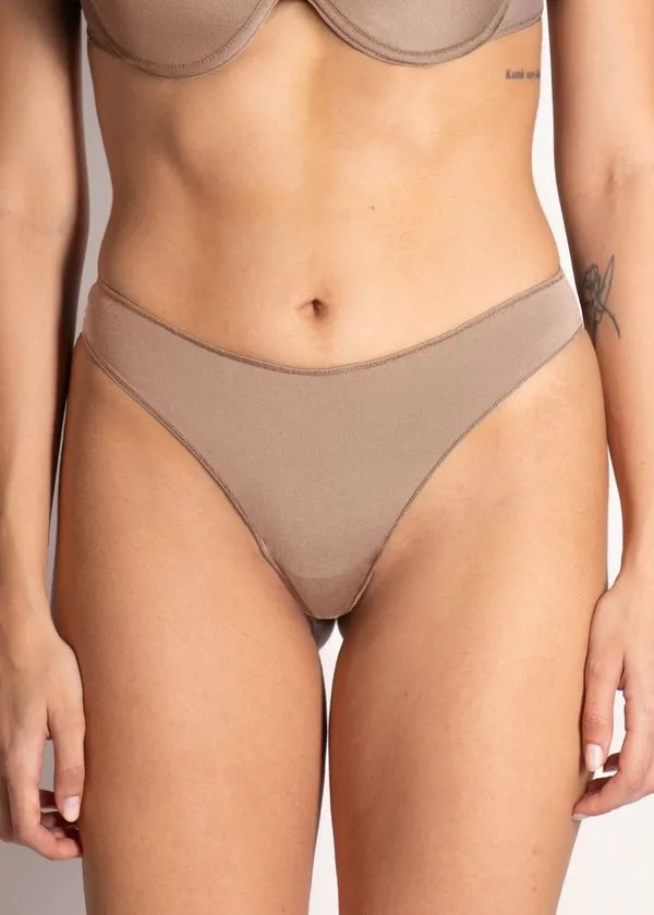 Calcinha Tanga Fio Duplo Em Microfibra CoM Fio Lycra Cotidien BEIGE FONCÉ EG