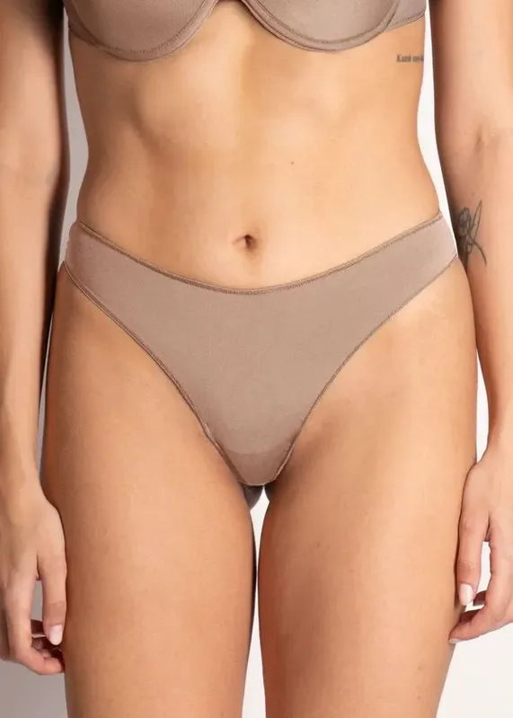 Calcinha Tanga Fio Duplo Em Microfibra CoM Fio Lycra Cotidien BEIGE FONCÉ EG