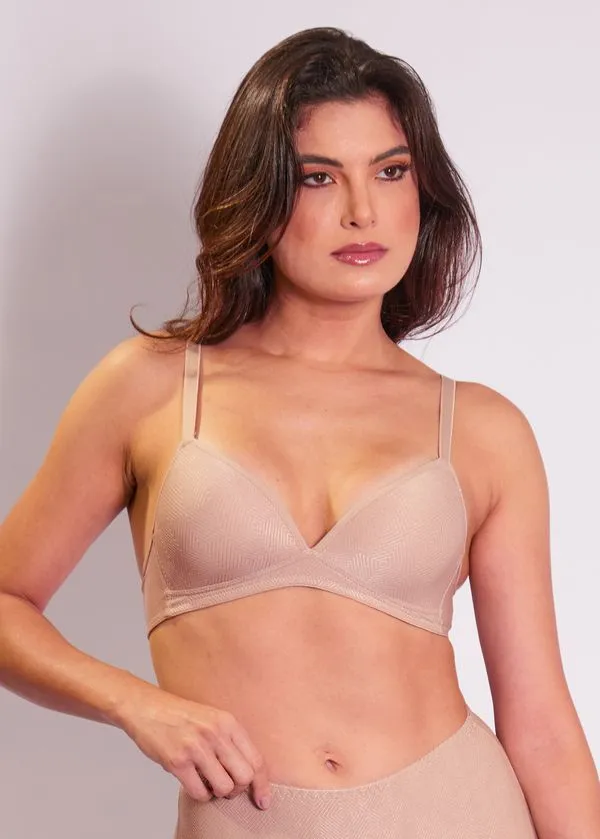 Sutiã Triângulo Com Bojo Estruturado Em Microfibra Trabalhada Fio Lycra Açores BEIGE FONCÉ 48