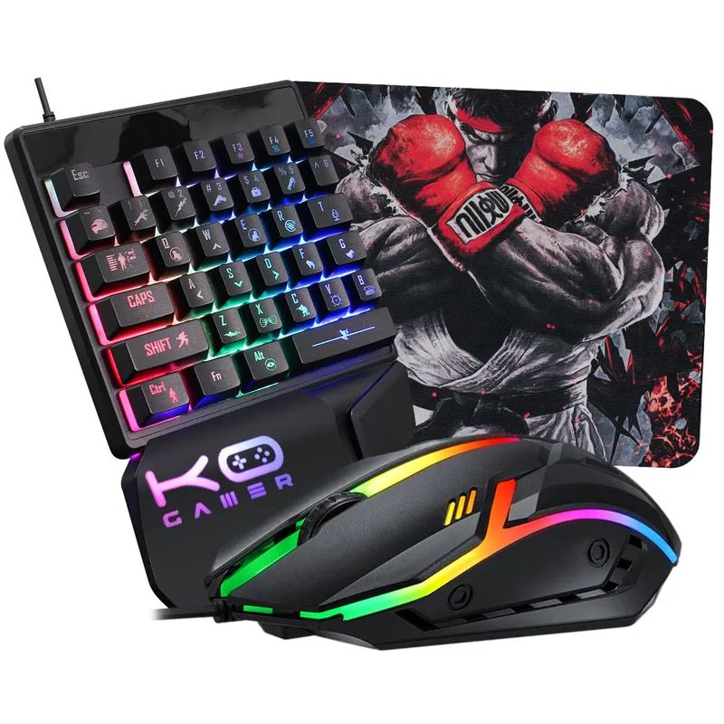 Kit Teclado Uma Mão + Mouse Gamer + Pad Estampado
