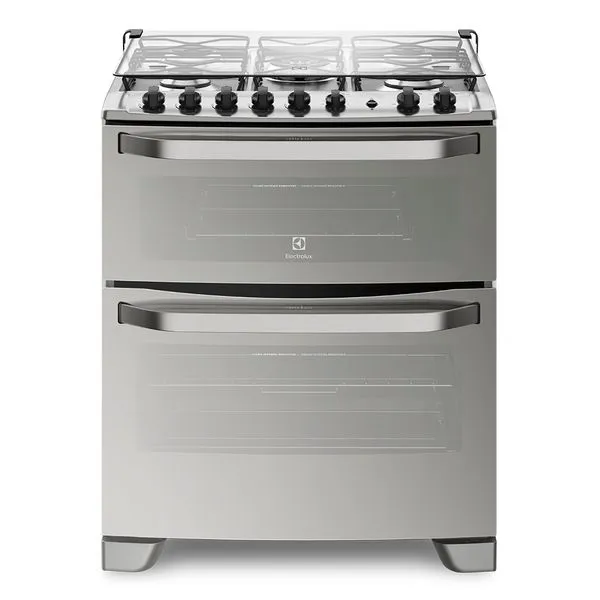 Fogão 5 Bocas Electrolux Prata com Forno Duplo e Tripla Chama (76DXA) Bivolt