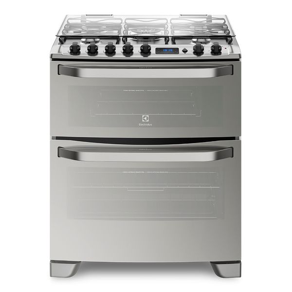 Fogão 5 Bocas Electrolux Prata com Forno Duplo e Timer Digital (76DXR) Bivolt