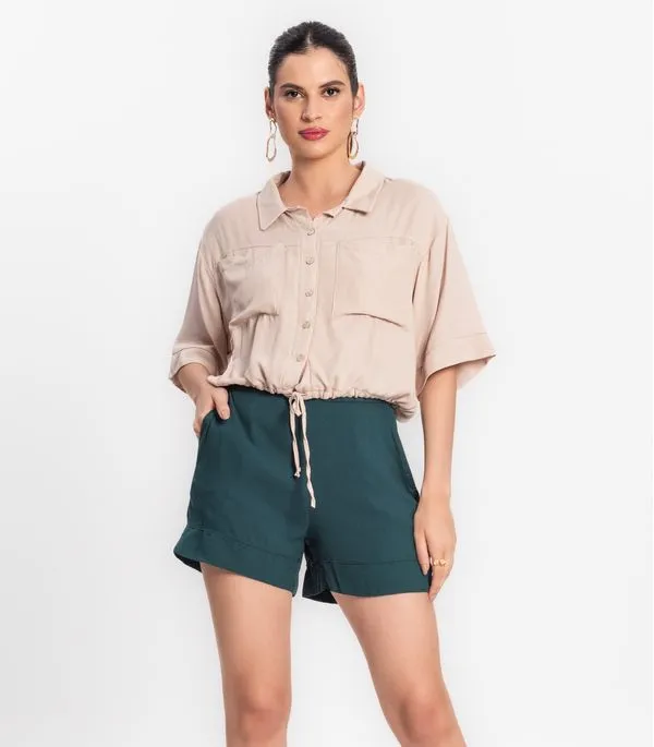 Shorts Feminino Em Viscose Creponada Endless Verde M