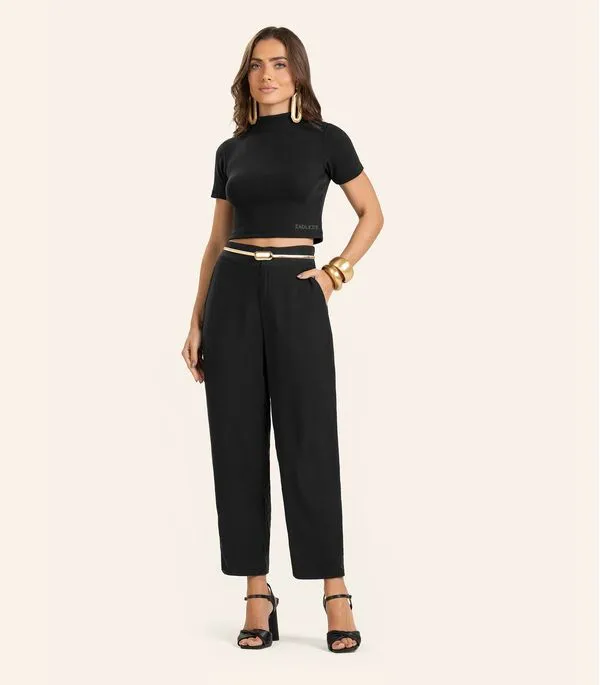 Calça Pantalona em Viscose Double Feminina Endless Preto G