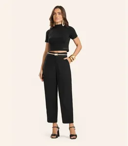 Calça Pantalona em Viscose Double Feminina Endless Preto G
