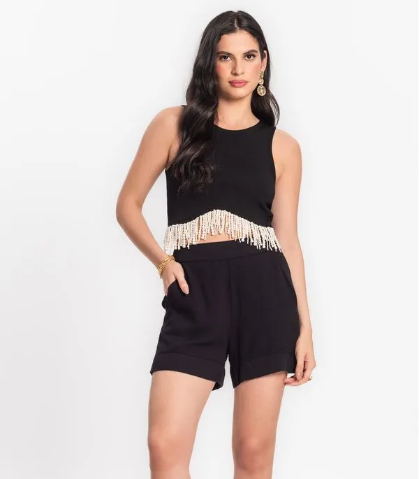 Shorts Feminino Em Viscose Creponada Endless Preto P