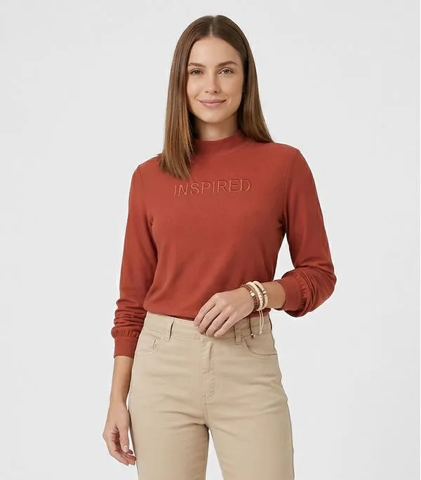 Blusa Feminina Manga Longa Viscose Endless Laranja GG