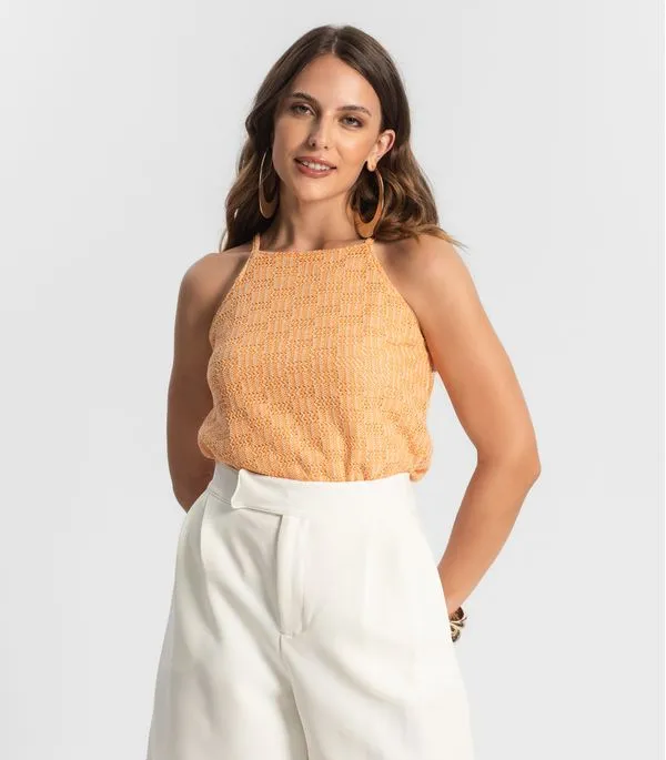 Blusa De Alça Em Tricot Endless Laranja GG