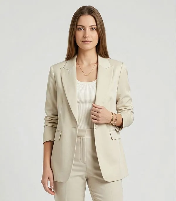 Blazer Feminino Em Alfaiataria Endless Bege P