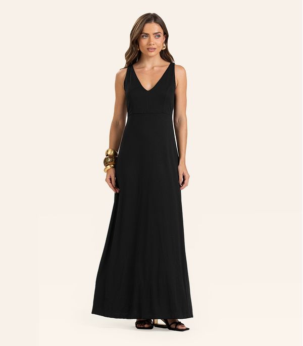 Vestido Feminino Longo Visco Maquinetada Endless Preto P