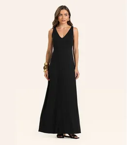 Vestido Feminino Longo Visco Maquinetada Endless Preto G