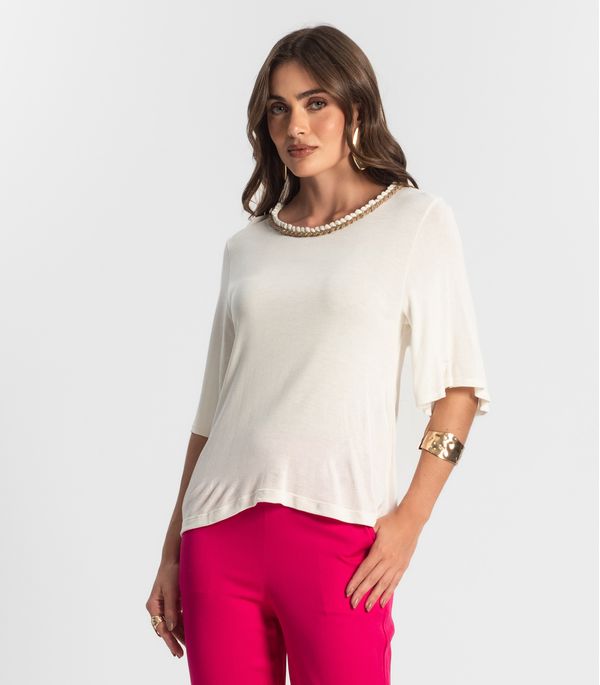 Blusa Feminina Manga Curta Endless Bege G
