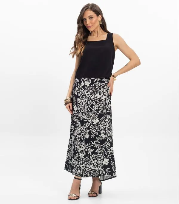 Saia Midi Viscose Khyara Feminina Endless Preto GG