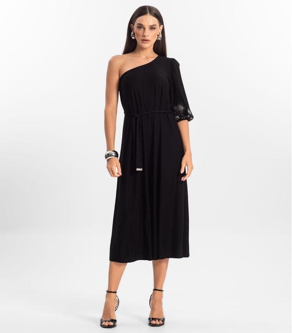 Vestido Midi em Viscose Creponada Endless Preto M
