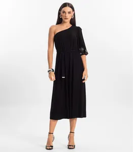 Vestido Midi em Viscose Creponada Endless Preto G