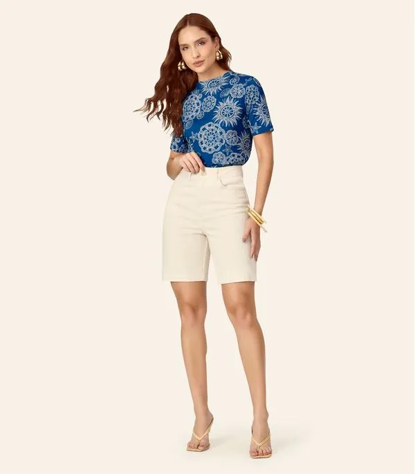 Blusa Feminina Box Estampada Gola Chaminé Endless Azul P