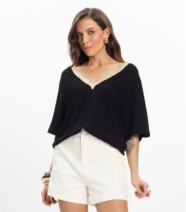 T- shirt em V Feminina Endless Preto M