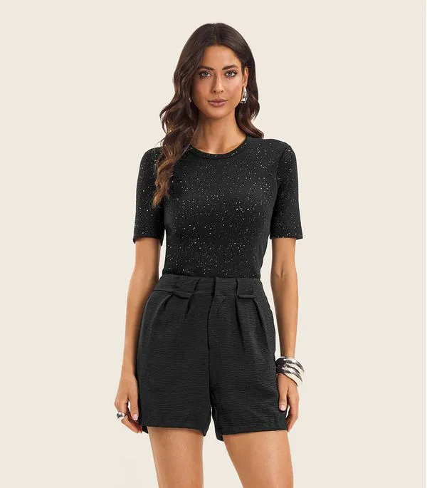 Blusa Feminina Manga Curta em Ribana Endless Preto G