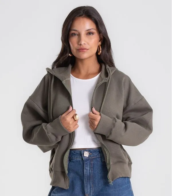 Jaqueta Feminina Com Capuz Moletom Felpado Endless Verde G