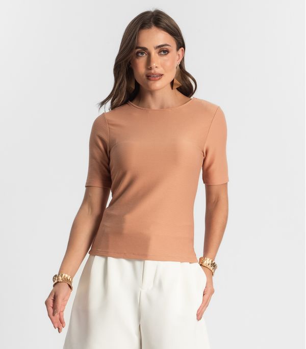 Blusa Feminina Manga Curta em Poly Endless Marrom G