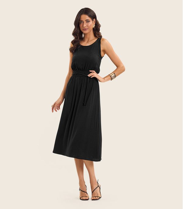 Vestido Midi Feminino Com Cinto Endless Preto M