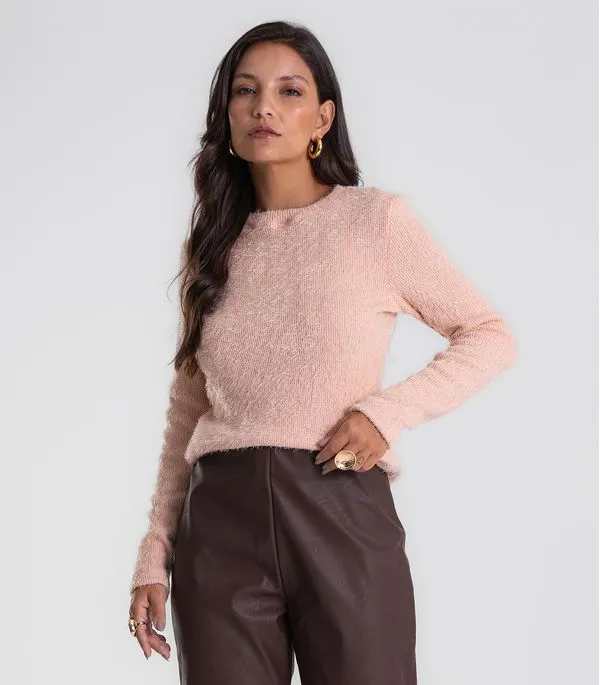 Blusa Feminina Manga Longa Tricot Felpudo Endless Rosa GG