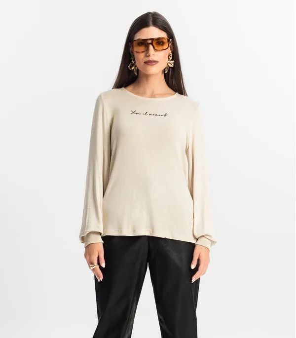 Blusa Manga Longa Tricot Endlles Bege M