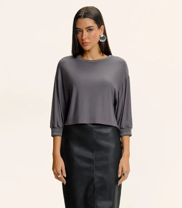Blusa Feminina Ampla Manga 3/4 Viscose Endless Cinza GG