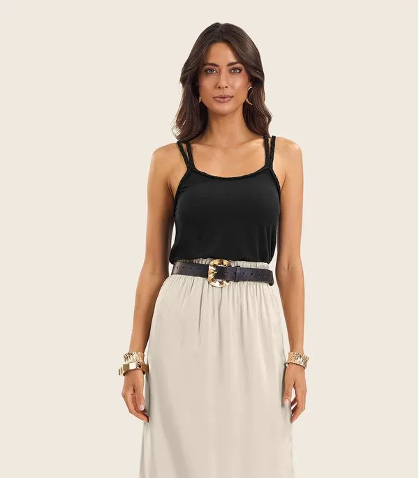 Blusa de Alça Feminina Visco Maquinetada Endless Preto G
