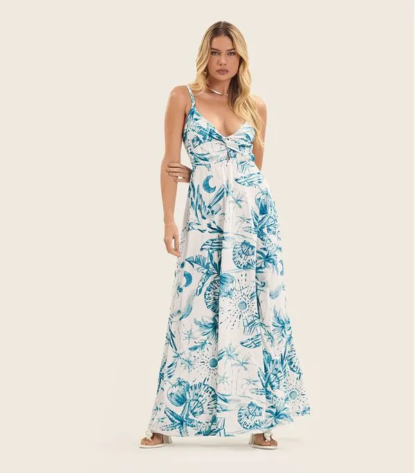Vestido Longo Feminino em Meia Malha Endless Azul P