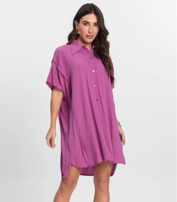Vestido Chemise Feminino Com Gola Endless Rosa M